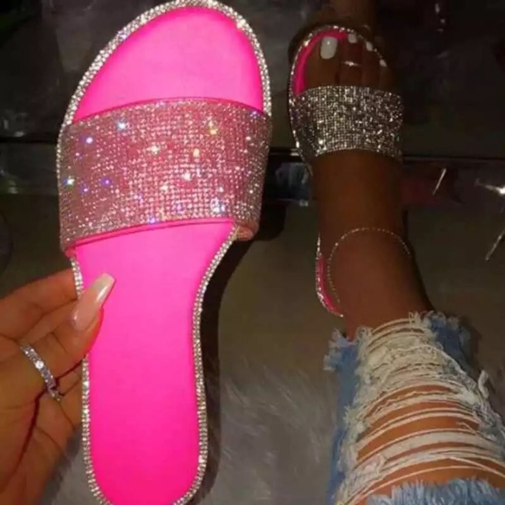 Hot Pink Rhinestone Sandal Bling Sparkle